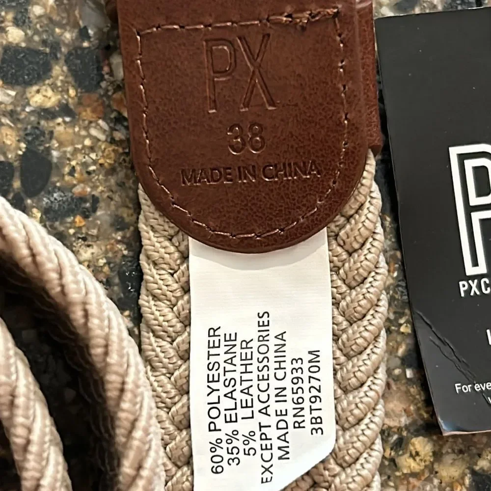 NEW PX Mens Beige Stretch Belt And Free Happy Socks